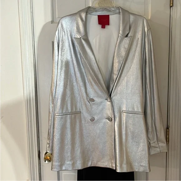 Jennifer Lopez JLO size Medium silver metallic double breasted blazer - Picture 4 of 14